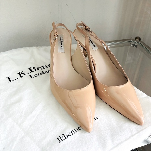 *NWT* L.K. Bennett Nude Patent Leather Slingback Heels - Picture 1 of 5